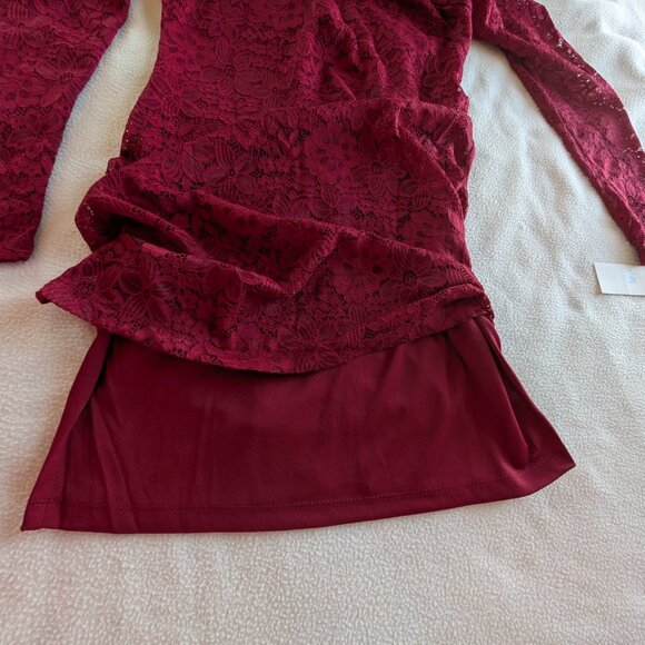 City Studio Women's Large Lace Mini Bodycon Dress Dark Red Slim Red NWT - Picture 13 of 16